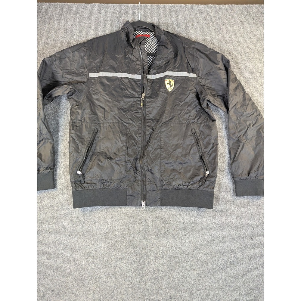Scuderia Ferrari Men Black Windbreaker Jacket‎ Checkered Lining Racing LRG #2372